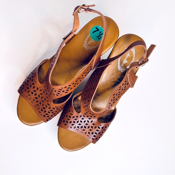 Atalina Women's Platform Faux Wooden Cognac Brown Open Toe Sandal Size 7.5 - Picture 7 of 7